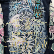 J- Vintage Y2K Christian Audigier Rhinestones Leopards Jumbo Print Zip Up Hoodie - XL