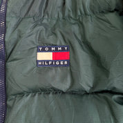 J- Vintage 90s Tommy Hilfiger Navy Plaid & Green Reversible Puffer Winter Jacket - XL