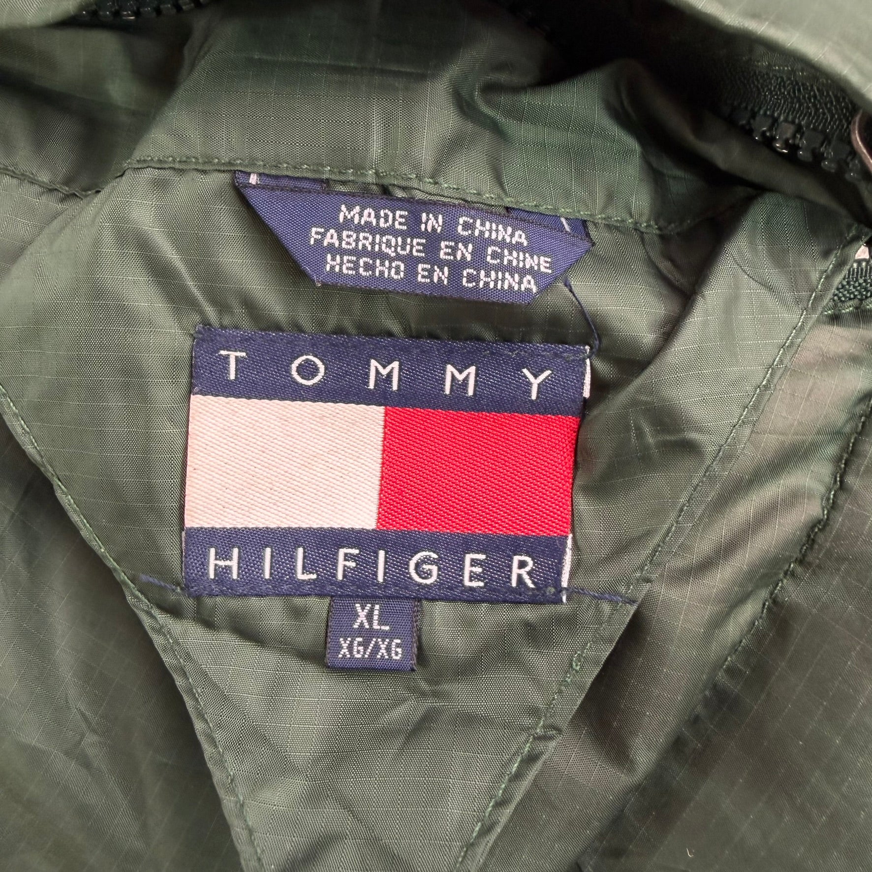 J- Vintage 90s Tommy Hilfiger Navy Plaid & Green Reversible Puffer Winter Jacket - XL