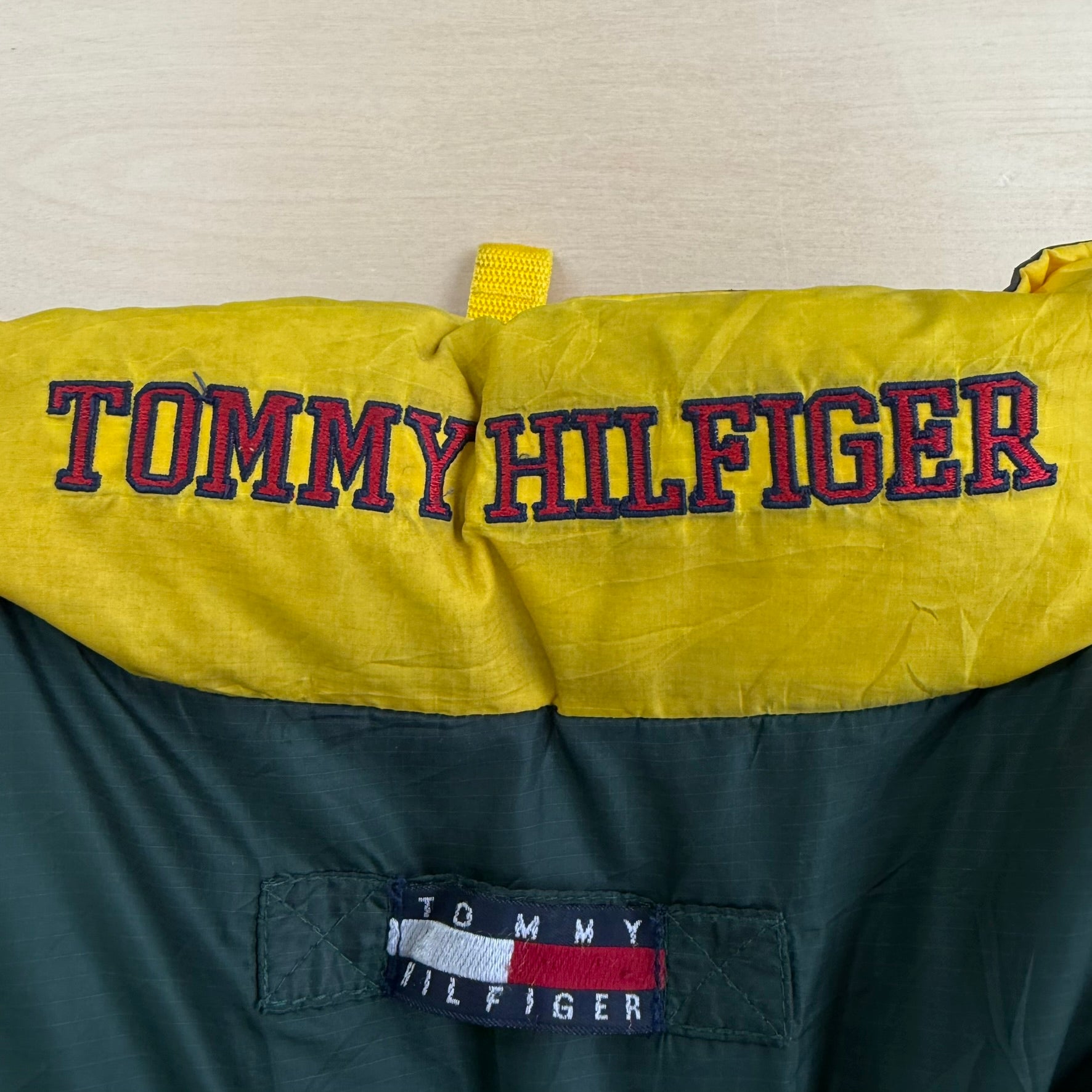 J- Vintage 90s Tommy Hilfiger Navy Plaid & Green Reversible Puffer Winter Jacket - XL