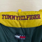 J- Vintage 90s Tommy Hilfiger Navy Plaid & Green Reversible Puffer Winter Jacket - XL