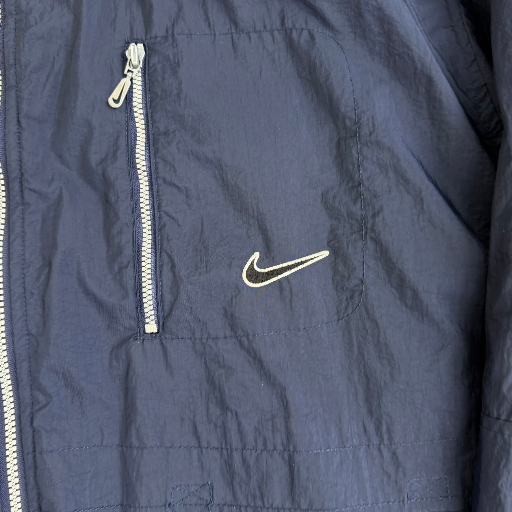 J- Vintage 90s Nike Air Embroidered Swoosh & Text Quilt Lined Zip Up Winter Jacket - XL