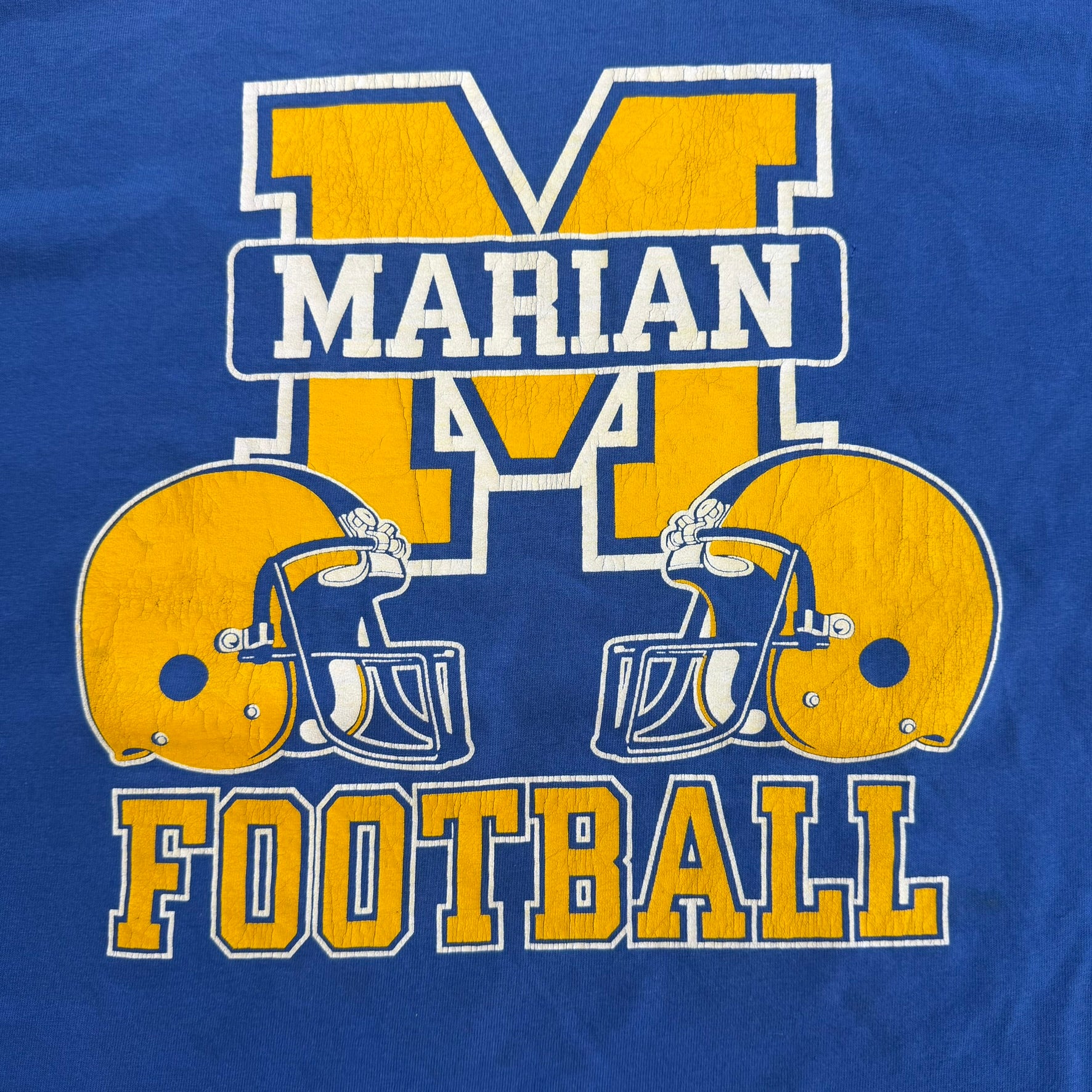 J-  Vintage Marian High School Football Graphic Russell Athletics Made In USA Single Stitch Tee - L