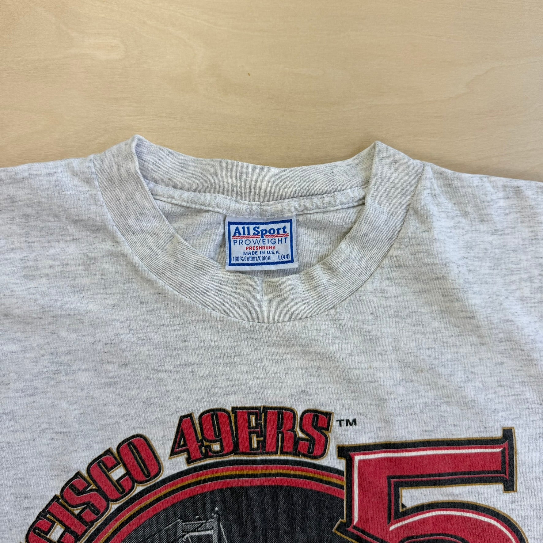 J-  Vintage '95 San Francisco 49ers NFL World 5 Super Bowl Championship Made In USA Single Stitch Tee - L