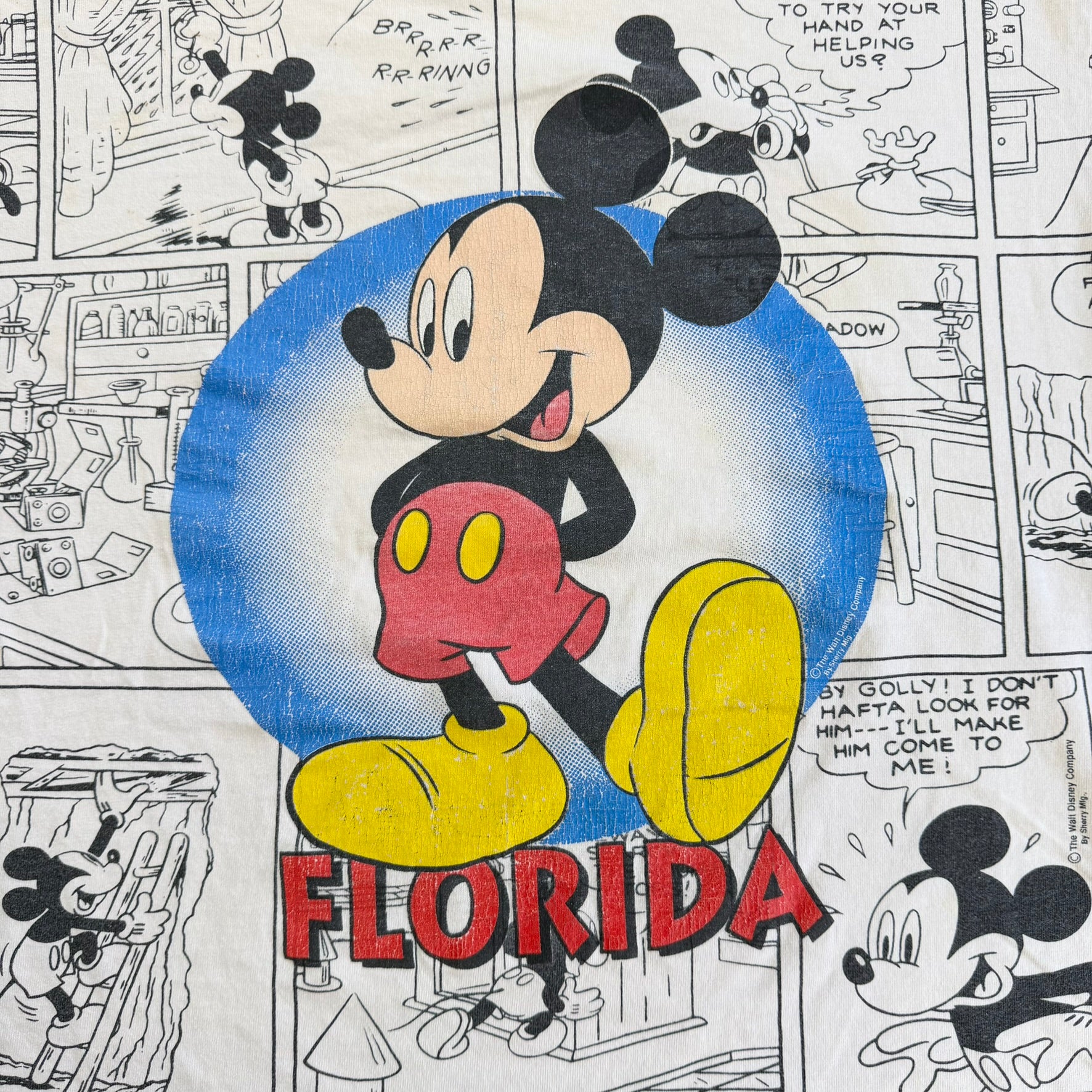 J- Vintage Disney Florida Mickey Mouse Comic Strip All Over Print Graphic Made In USA Single Stitch Tee - XL