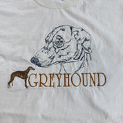 J- Vintage Greyhound Dog Embroidered Text & Graphic Gildan Tee - L