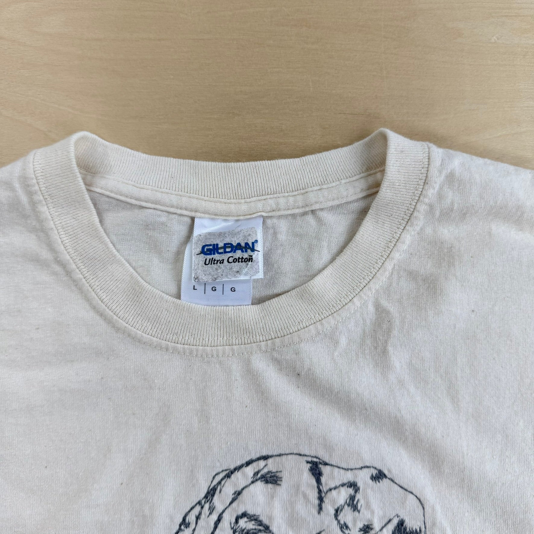 J- Vintage Greyhound Dog Embroidered Text & Graphic Gildan Tee - L