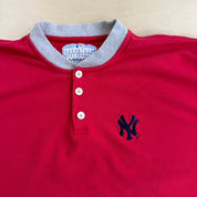 J- Vintage New York Yankees MLB Mirage Embroidered Logo Henley Tee - XL