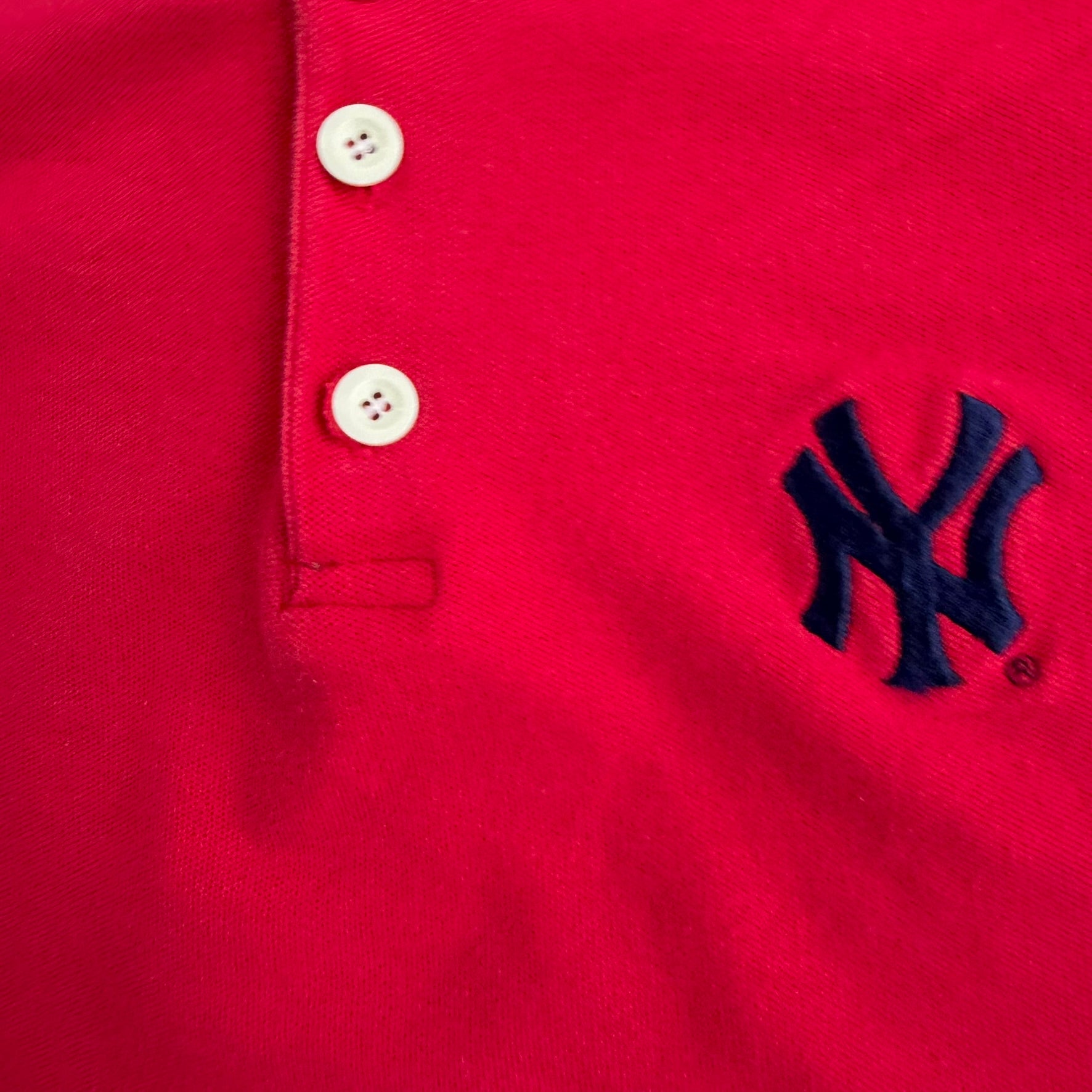 J- Vintage New York Yankees MLB Mirage Embroidered Logo Henley Tee - XL