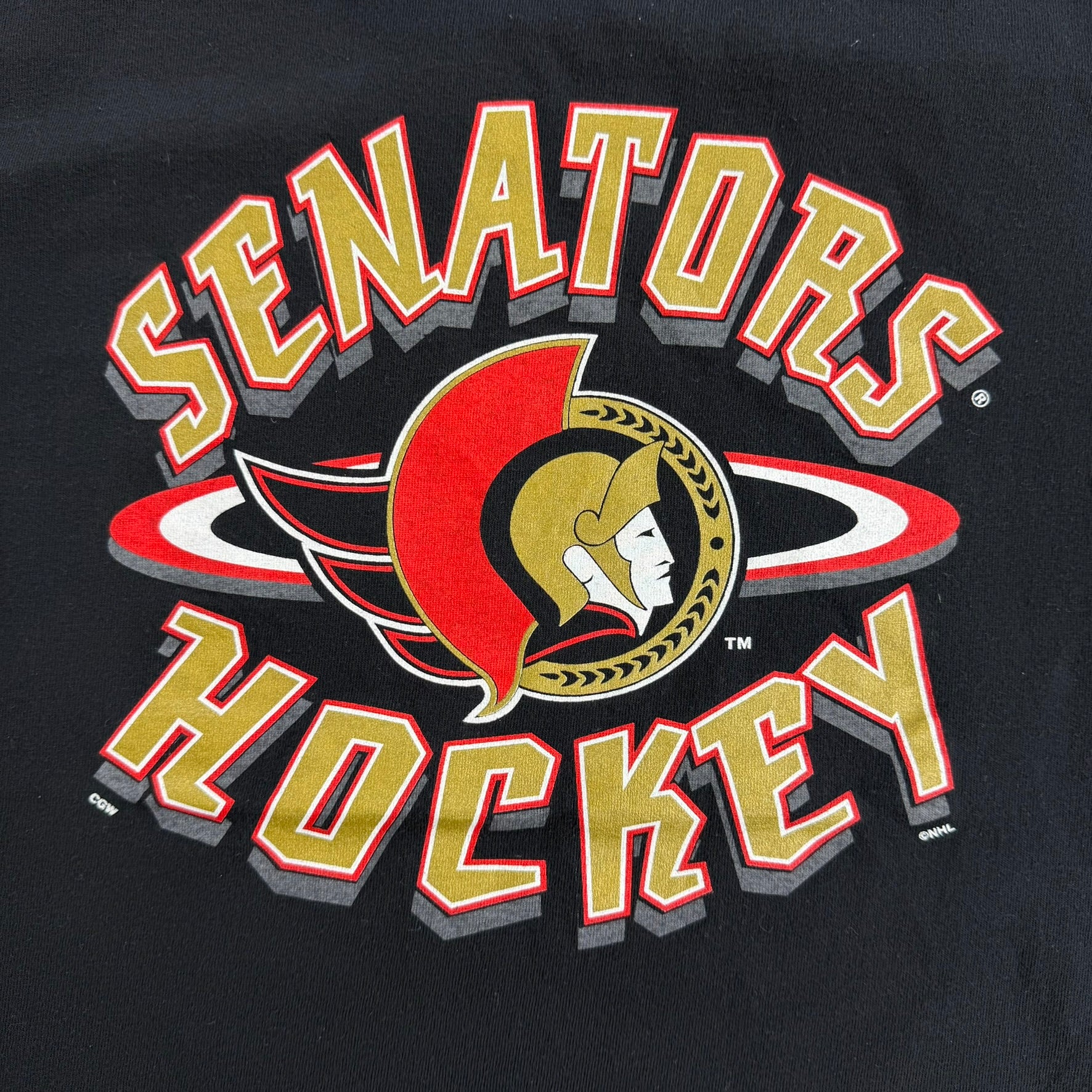 J- Vintage Ottawa Senators NHL Logo & Text Graphic Tee - Youth L (fits Adult S)