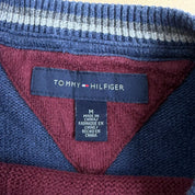 J- Vintage Tommy Hilfiger Embroidered Logo Navy/Maroon Striped Knit Sweater - M