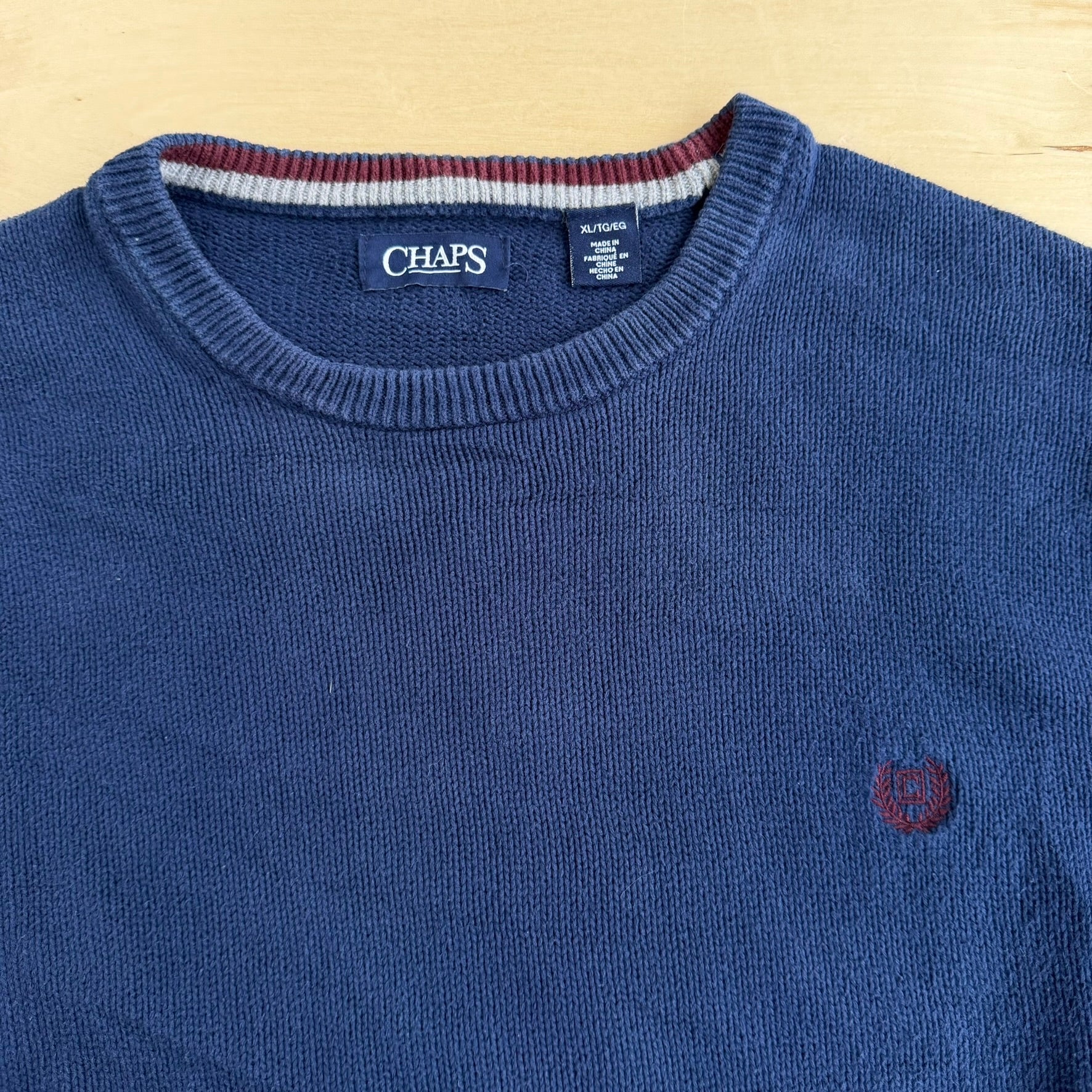 J- Vintage Chaps RL Embroidered Logo Navy Knit Sweater - XL
