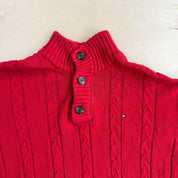 J- Vintage Tommy Hilfiger Henley Red Knit Sweater - M