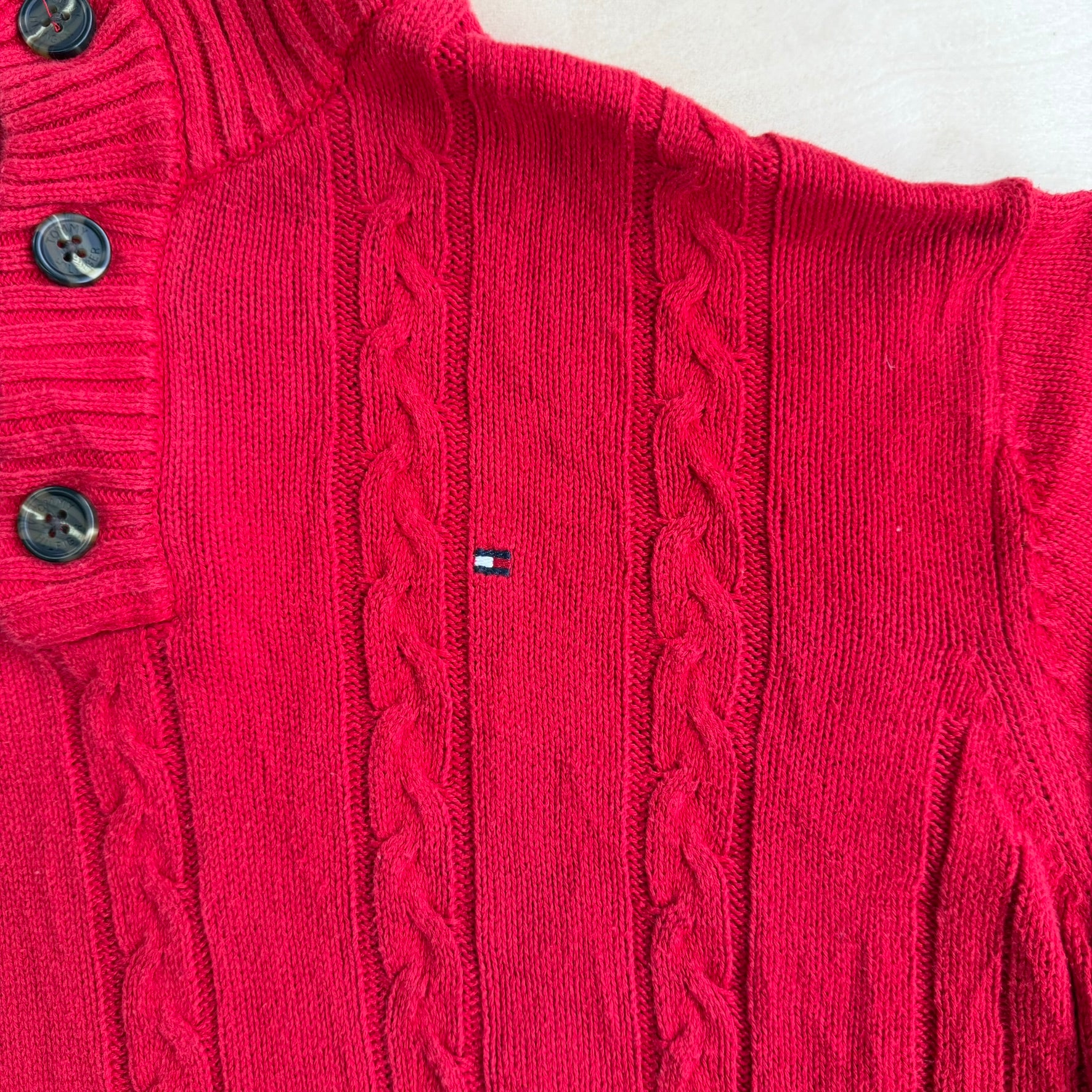 J- Vintage Tommy Hilfiger Henley Red Knit Sweater - M