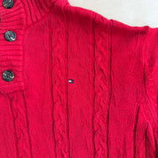 J- Vintage Tommy Hilfiger Henley Red Knit Sweater - M