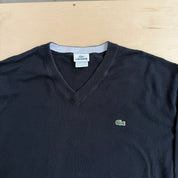 J- Vintage Lacoste Embroidered Logo Black Knit Sweater - 7 (fits XL)