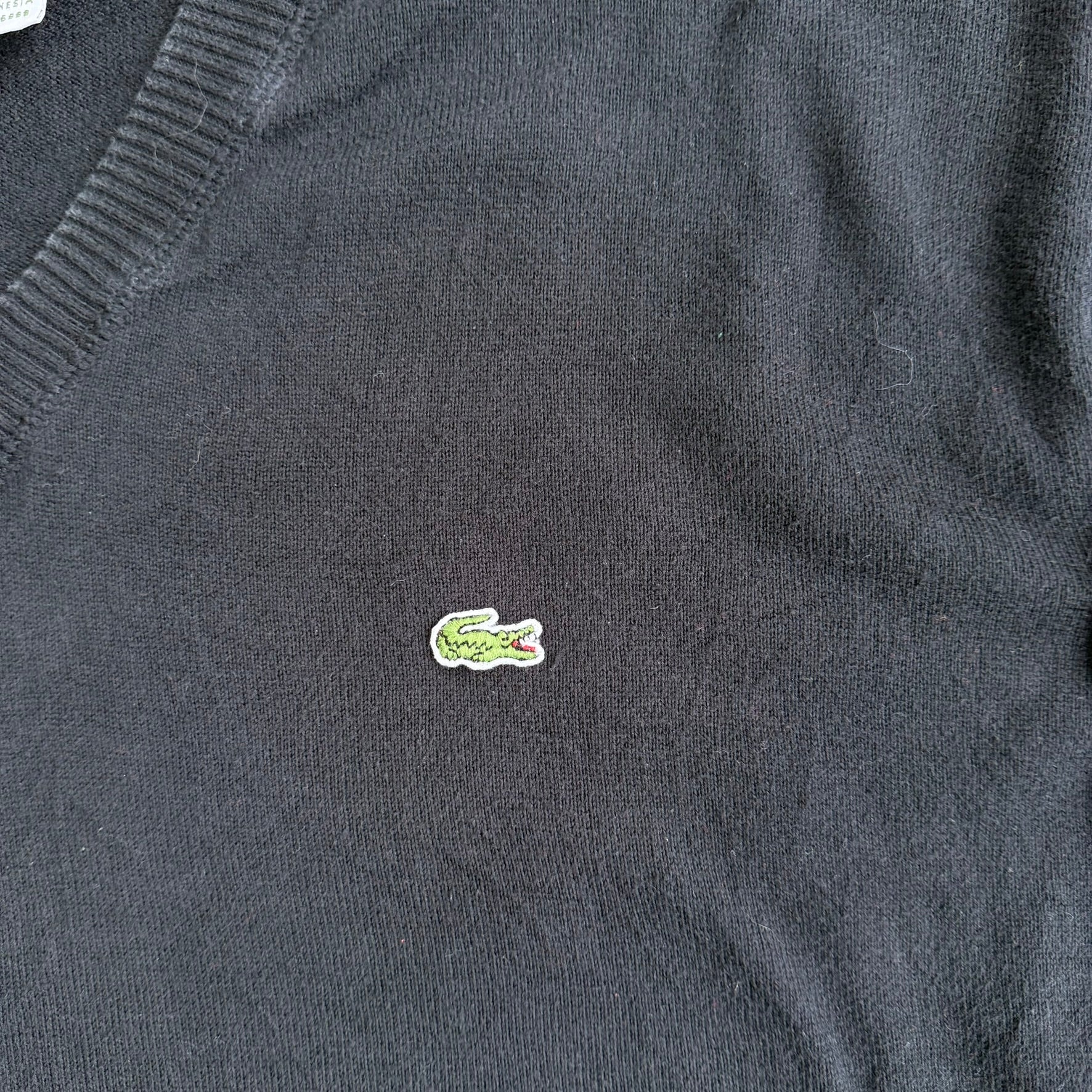 J- Vintage Lacoste Embroidered Logo Black Knit Sweater - 7 (fits XL)