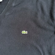 J- Vintage Lacoste Embroidered Logo Black Knit Sweater - 7 (fits XL)