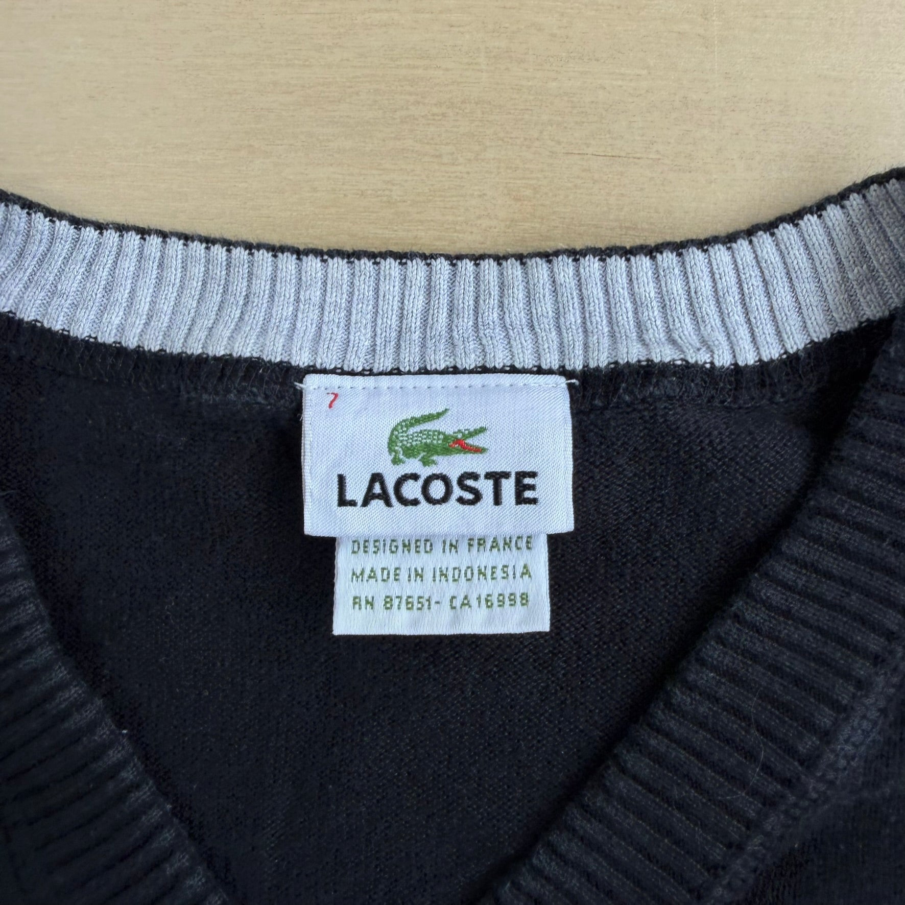 J- Vintage Lacoste Embroidered Logo Black Knit Sweater - 7 (fits XL)