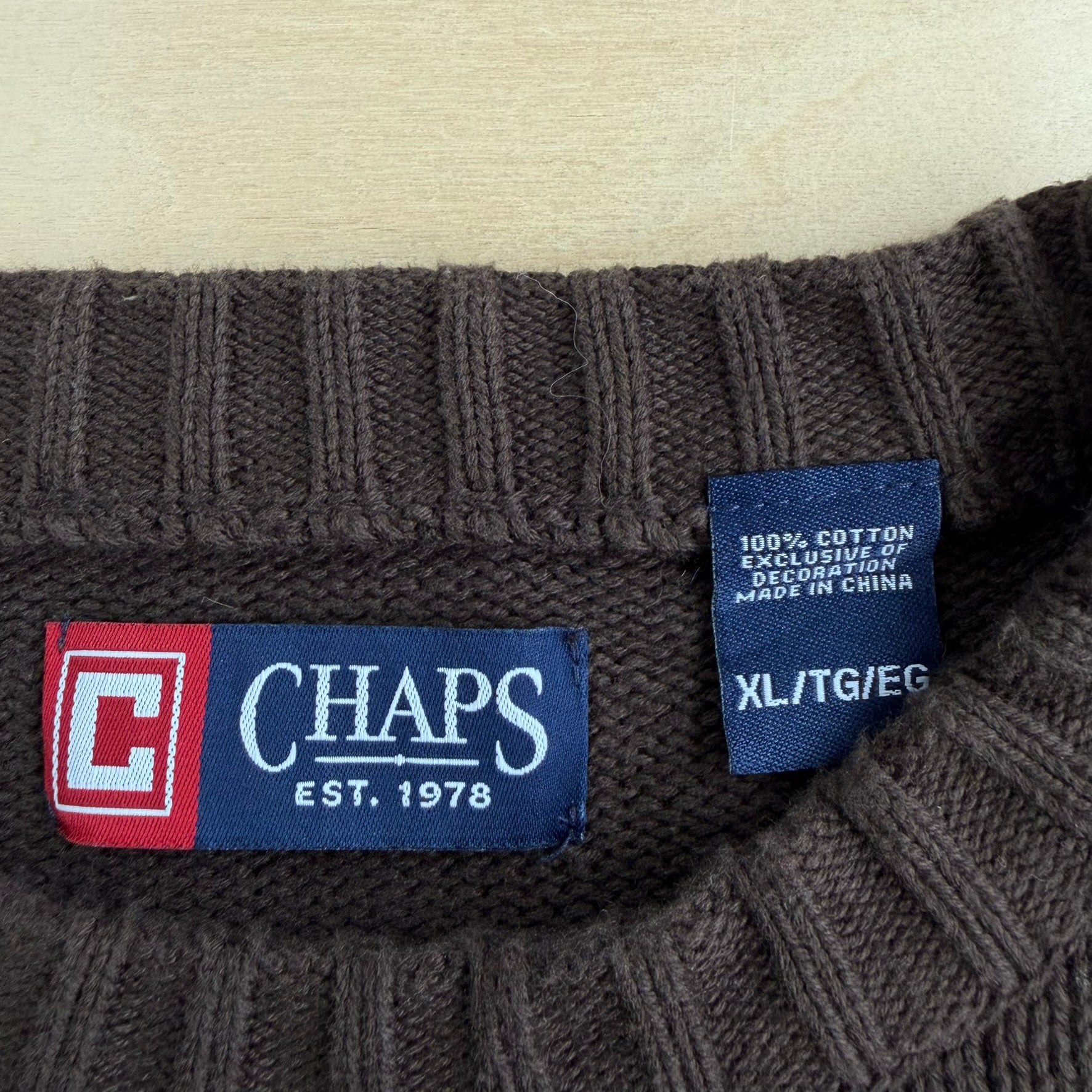 J- Vintage Chaps RL Embroidered Logo Chocolate Brown Knit Sweater - XL