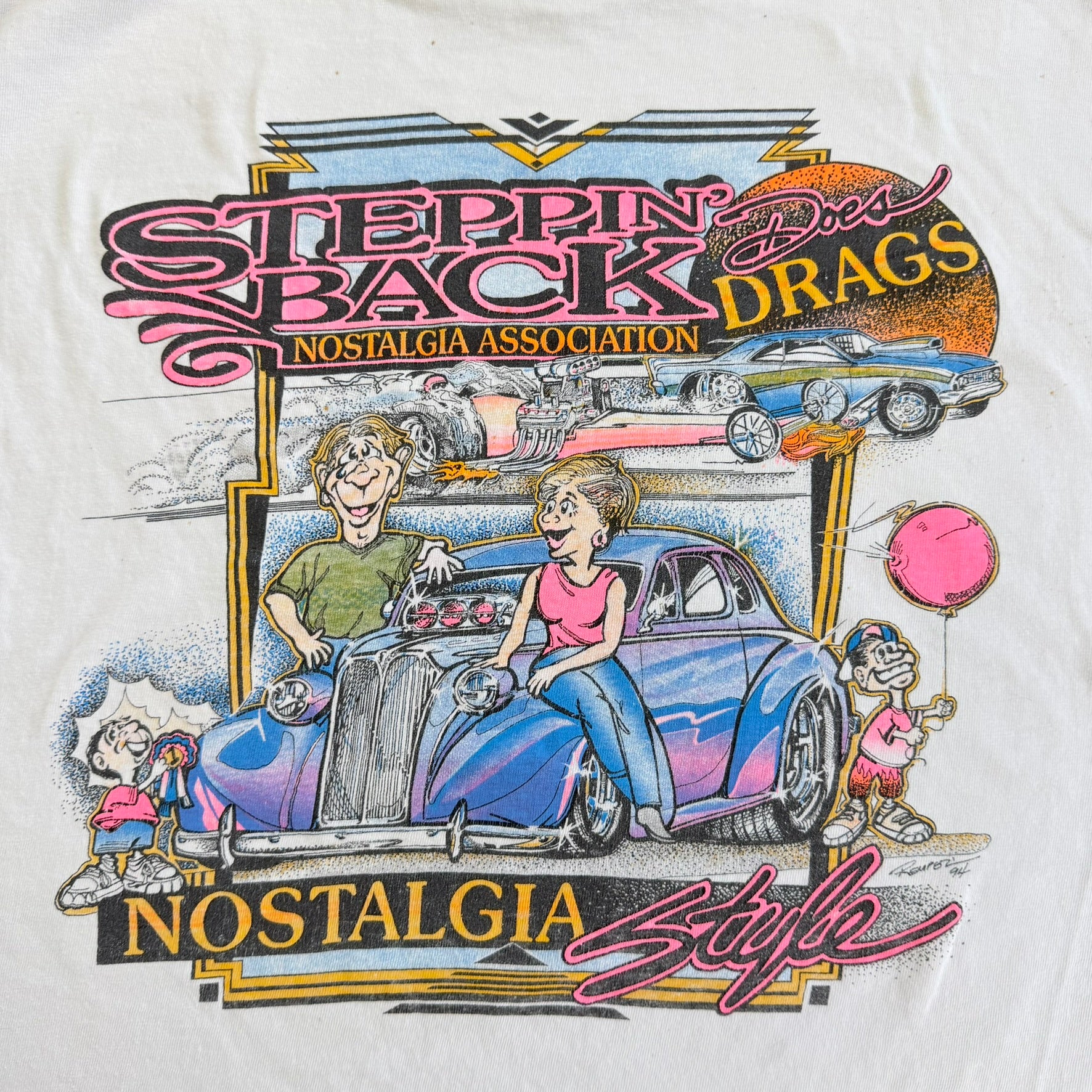 J- Vintage '94 Steppin' Back Nostalgia Style Car Graphic Single Stitch Tee - L
