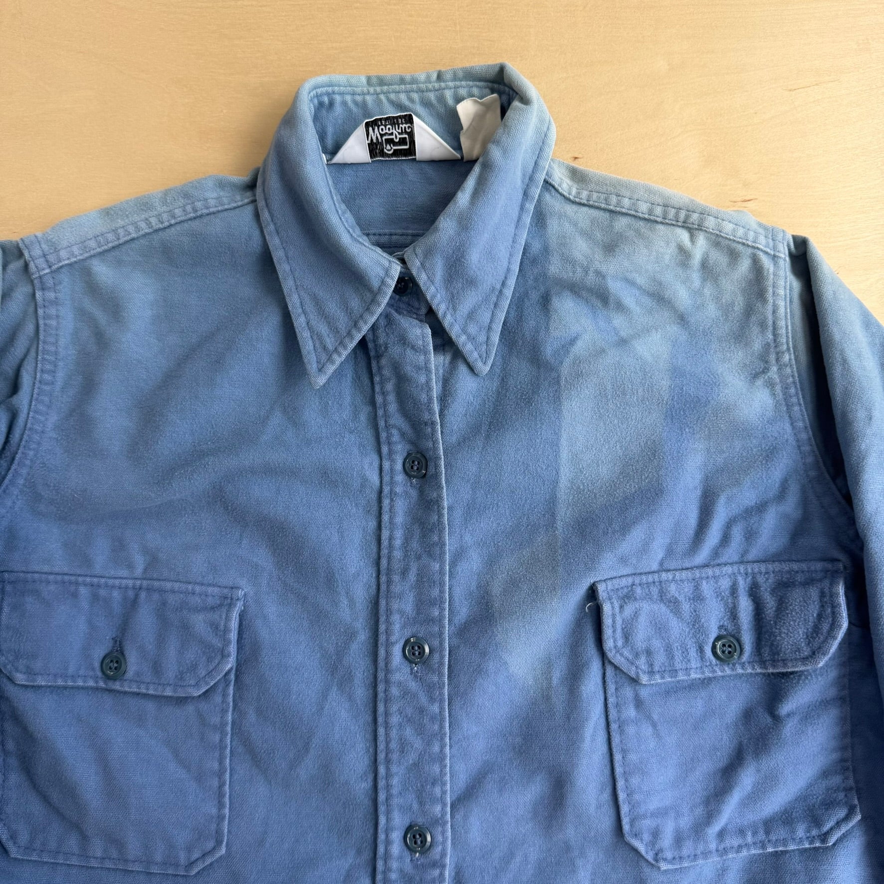 J- Vintage Woolrich Chamois Cloth Baby Blue Button Down Shirt - 6 (fits m/M)