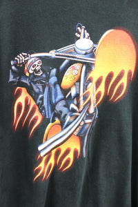 Z - Vintage Ride It Like You Stole It Skeleton On Fire Bike Tee