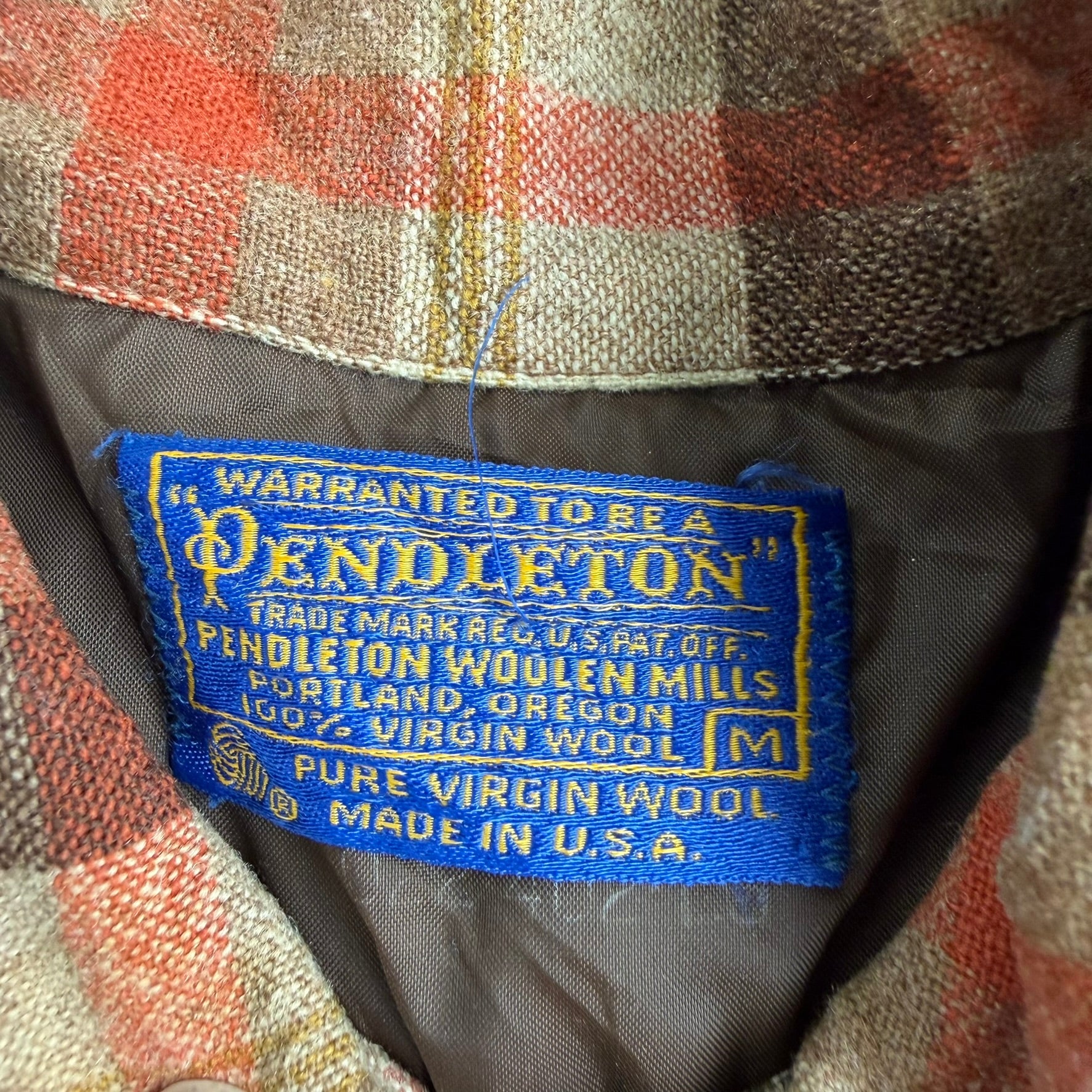 J- Vintage 90s Pendleton Made In USA Beige Plaid Wool Button Down Shirt - M
