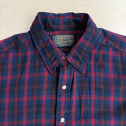 J- Vintage 90s Pendleton Made In USA Navy Plaid Wool Button Down Shirt - XL