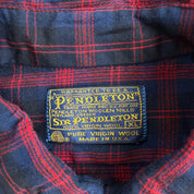 J- Vintage 90s Pendleton Made In USA Navy Plaid Wool Button Down Shirt - XL