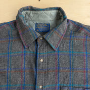 J- Vintage 90s Pendleton Made In USA Grey Plaid Wool Button Down Shirt - L