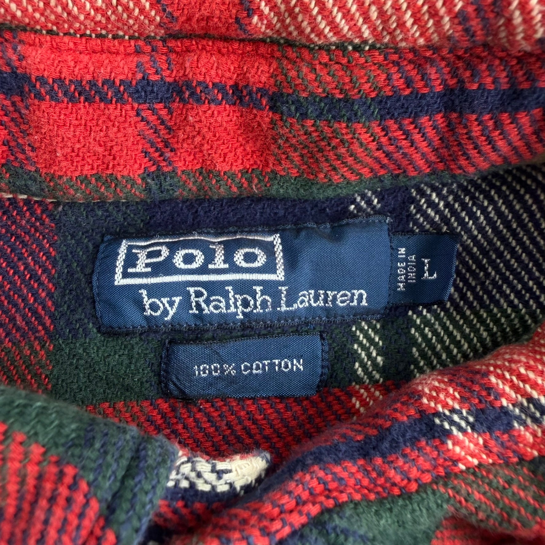 J- Vintage 90s Polo RL Plaid Flannel Button Down Shirt - L