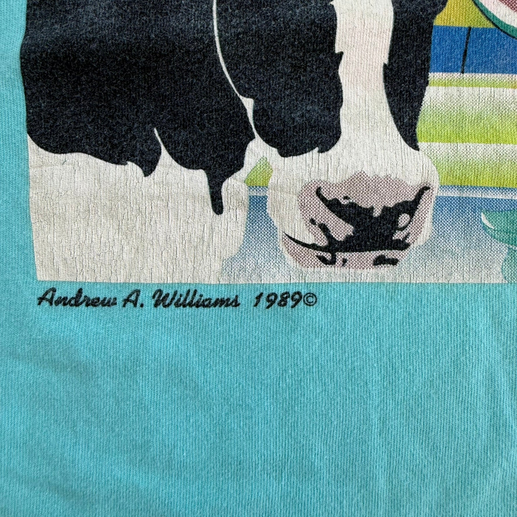 J- Vintage '89 Andrew Williams Cow & Watermelon Graphic Single Stitch Tee - L