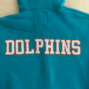 J- Vintage Miami Dolphins NFL Embroidered Logo & Text Sherpa Lined Zip Up Hoodie - XL