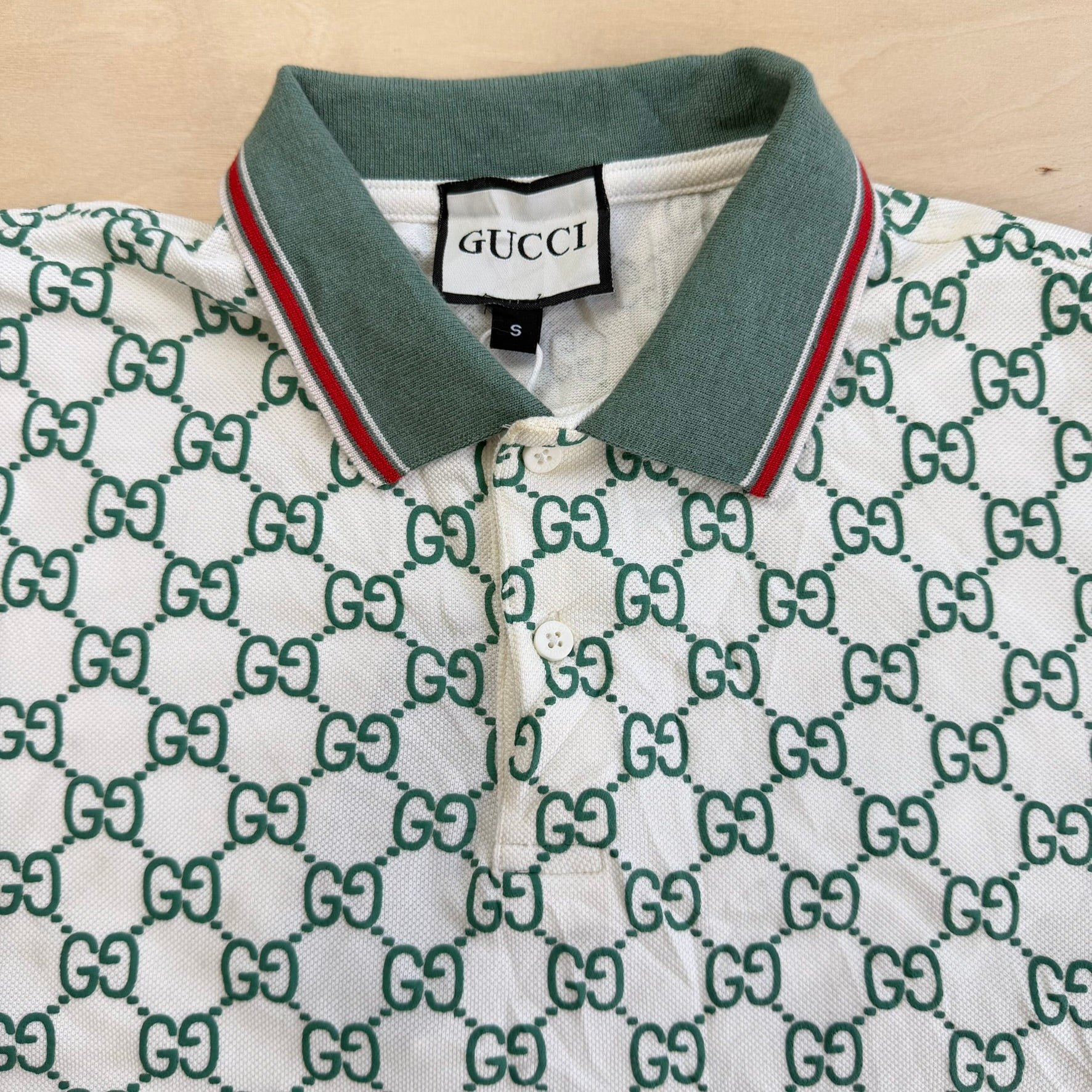 J- Bootleg Gucci GG Monogram Print Short Sleeve Polo - S