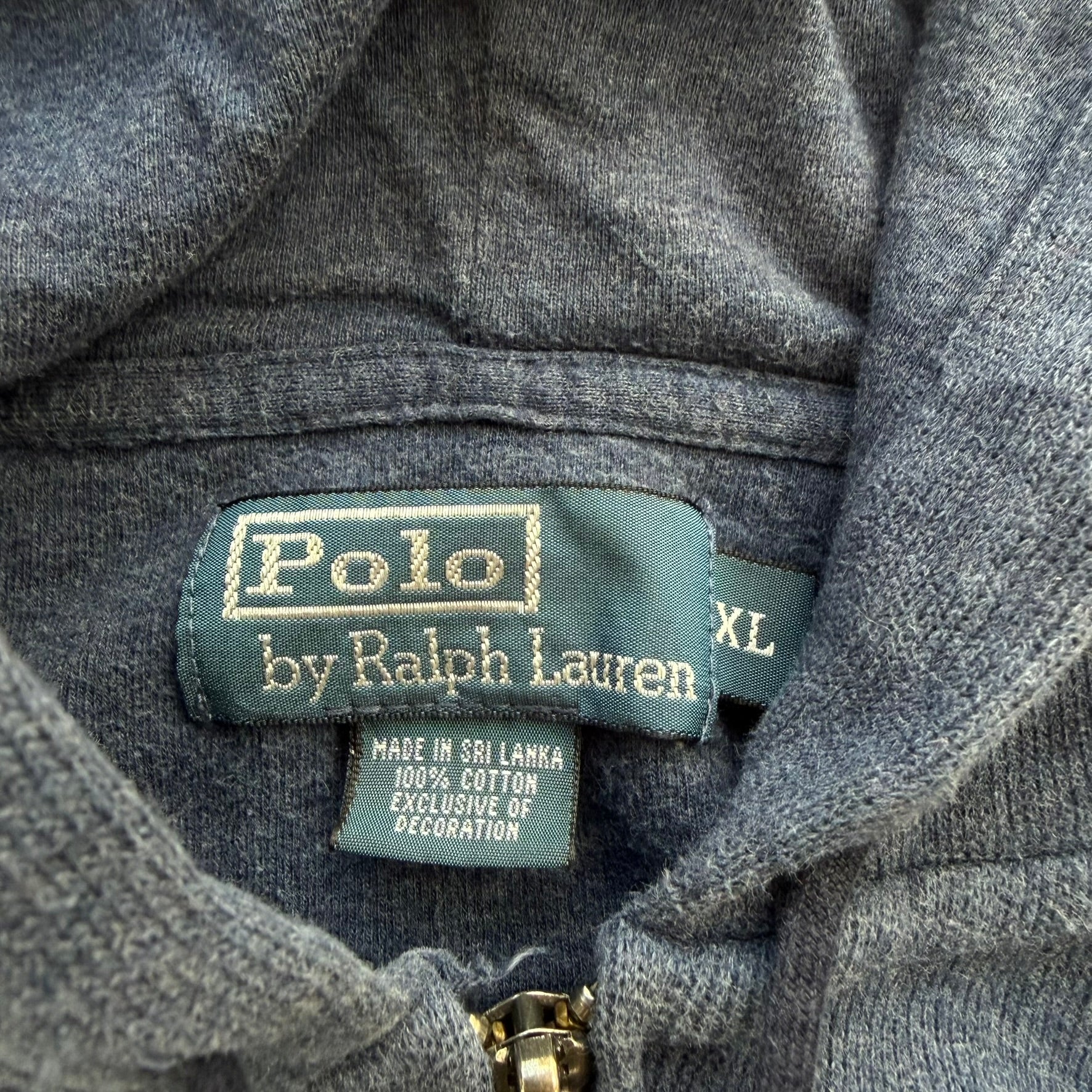 J- Vintage Polo RL Embroidered Logo Zip Up Hoodie - XL