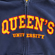 J- Vintage Queen's University Embroidered Logo Zip Up Hoodie - L