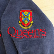 J- Vintage Queen's University Embroidered Logo Zip Up Hoodie - L