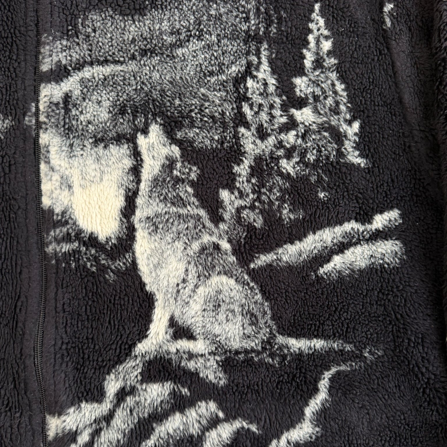 J- Vintage Art Unlimited Wolf & Moon All Over Print Made In USA Zip Up Polar Fleece - XL