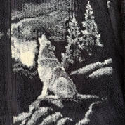 J- Vintage Art Unlimited Wolf & Moon All Over Print Made In USA Zip Up Polar Fleece - XL