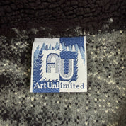 J- Vintage Art Unlimited Wolf & Moon All Over Print Made In USA Zip Up Polar Fleece - XL