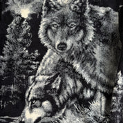 J- Vintage Art Unlimited Wolf & Moon All Over Print Made In USA Zip Up Polar Fleece - XL