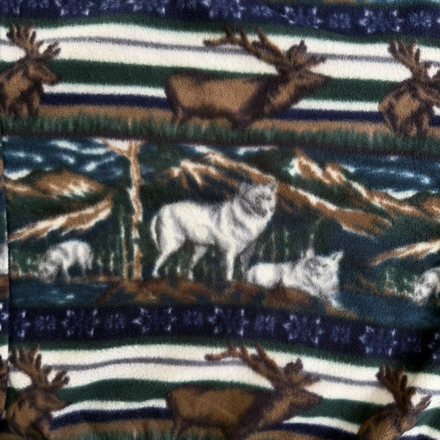 J- Vintage Daniel David Wolves & Moose All Over Print Quarter Zip Polar Fleece - XL
