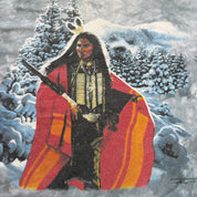 J- Vintage '96 The Mountain Indigenous Warrior In Snow Forest Graphic Made In USA Single Stitch Tee - 2XL