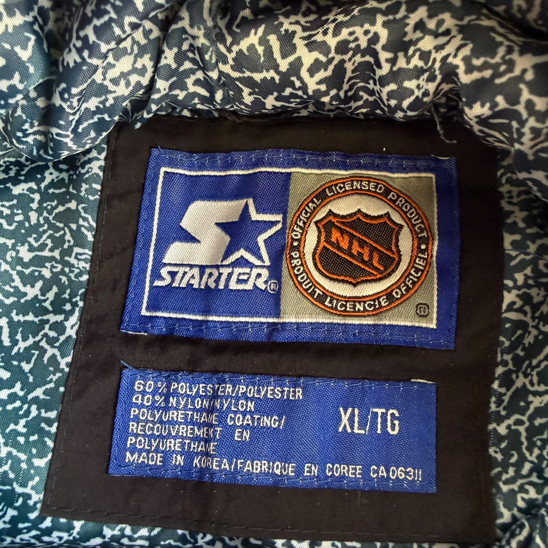 J- Vintage San Jose Sharks NHL Starter Hooded Zip Up Winter Jacket - XL