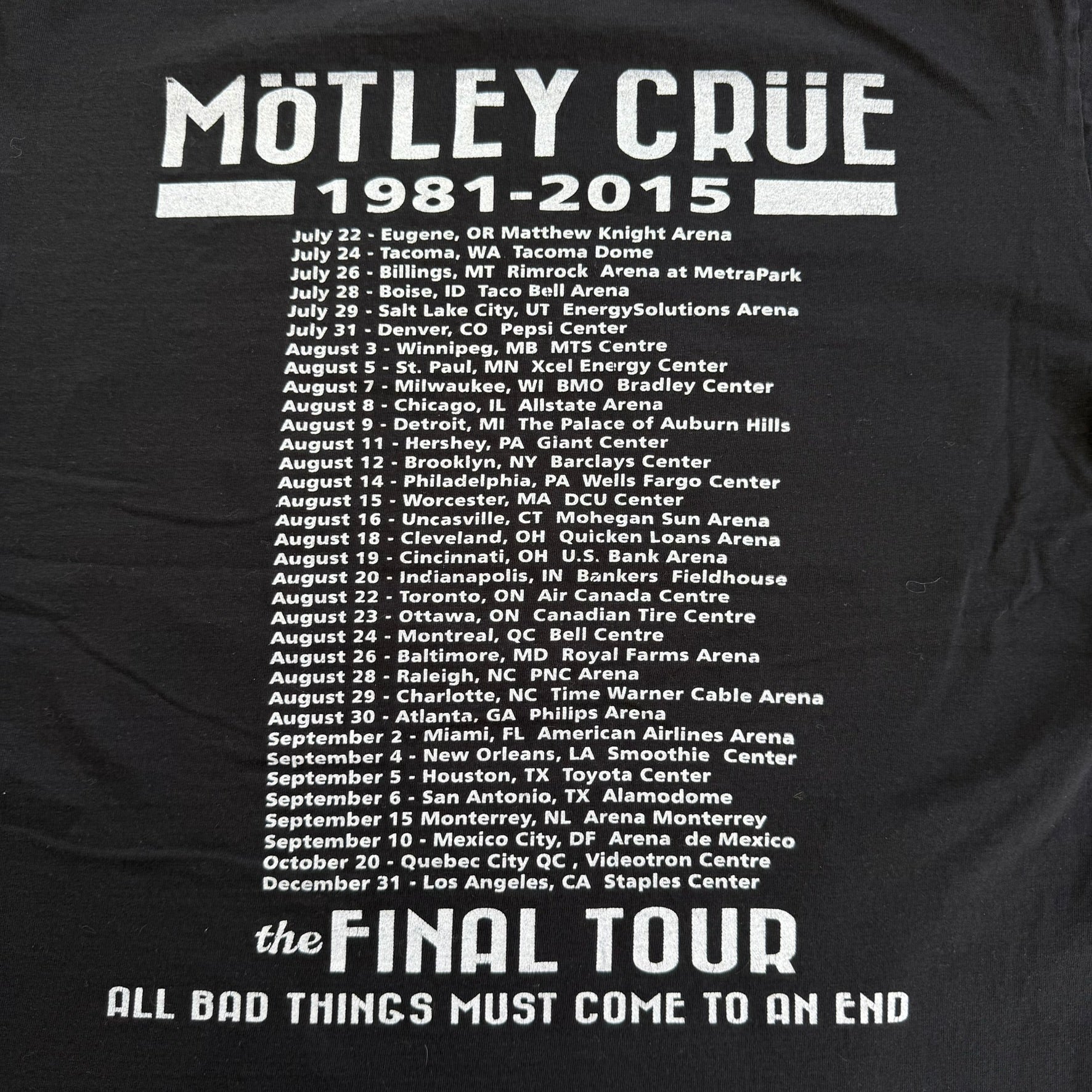 J- '15 Motley Crue The Final Tour Picture Graphic Tee - L