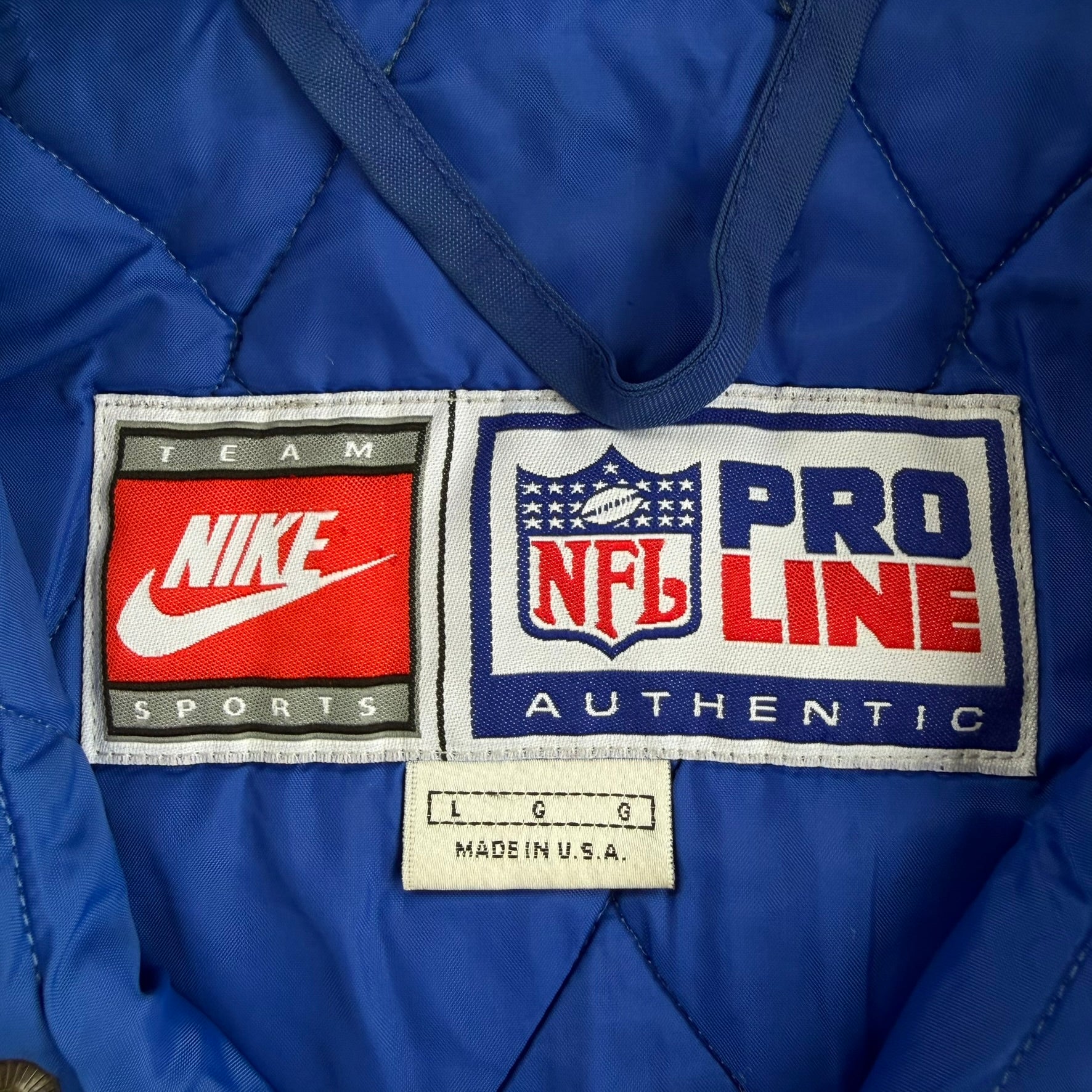 J- Vintage Nike Team NFL Pro Line Made In USA Quilt Lined Zip Up Winter Jacket - L