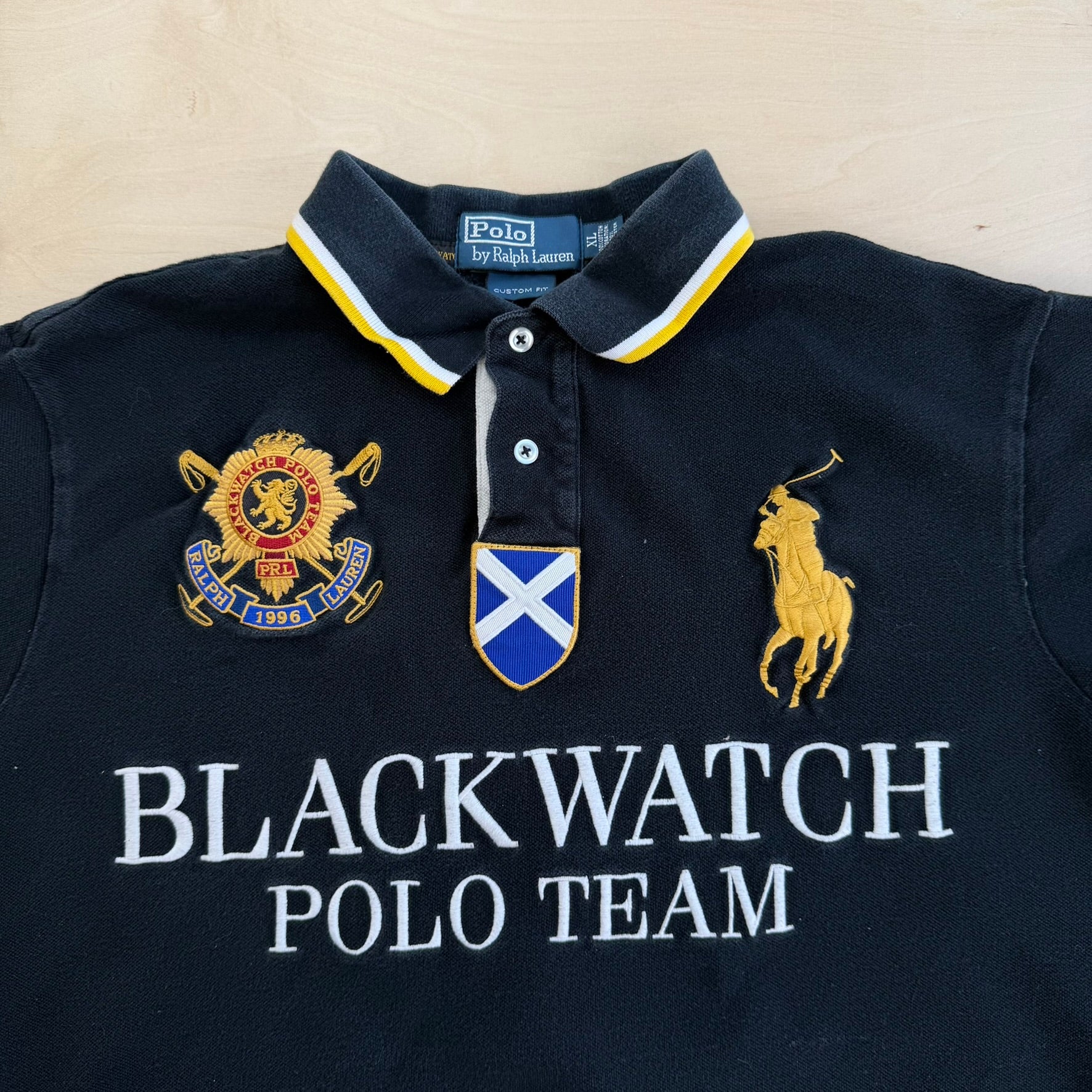 J- Vintage Polo RL Blackwatch Polo Team Embroidered Polo Shirt - XL