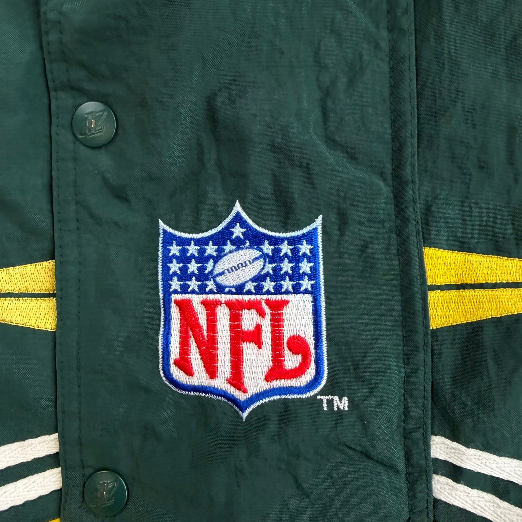 J- Vintage Green Bay Packers NFL Logo Athletic Zip Up Winter Jacket - L