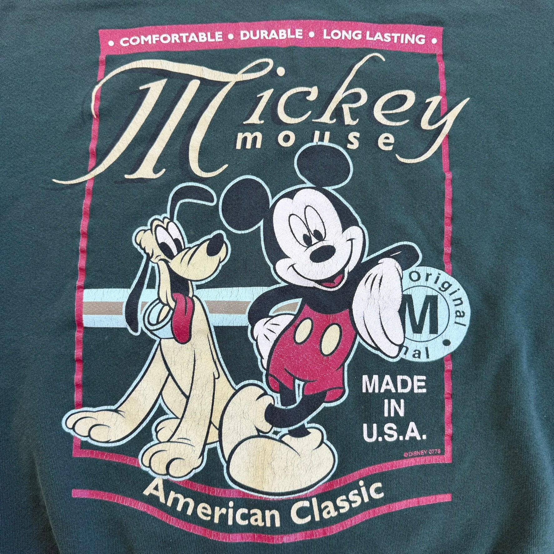 J- Vintage Disney Mickie Mouse American Classic Graphic Made In USA Crewneck - L